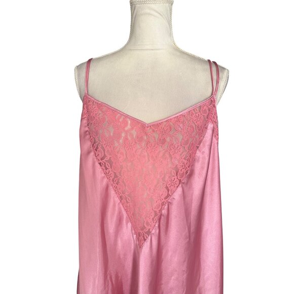 Pink Lace-Trim Satin Nightgown By Intimate Pleasures Spaghetti Straps Open-Back - Picture 2 of 10